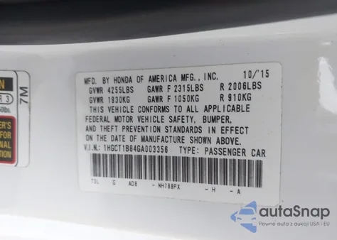 2016 Honda Accord Ex-L из США, поврежденный, VIN 1HGCT1B84GA003356